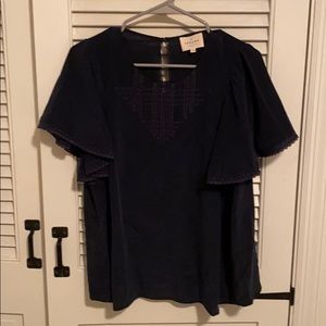 Navy blue silk sezane blouse